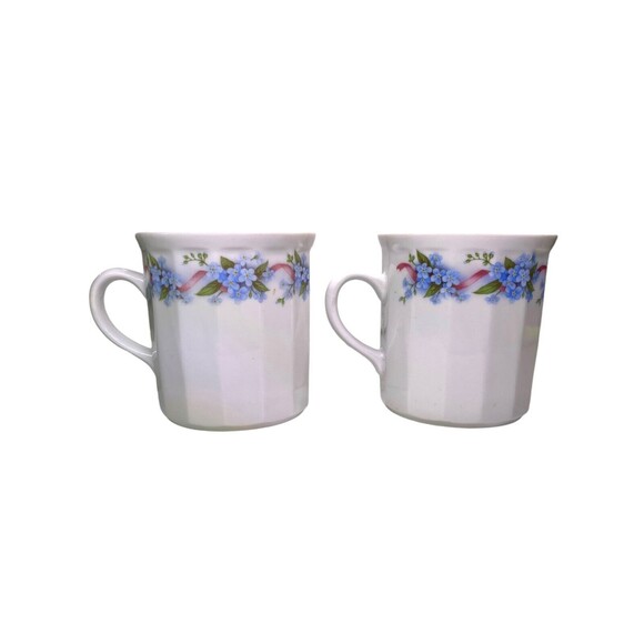 Set Of 2 German Coffee Mug Plecher Kaffeehaferl White With Floral Print Germany - Picture 4 of 9